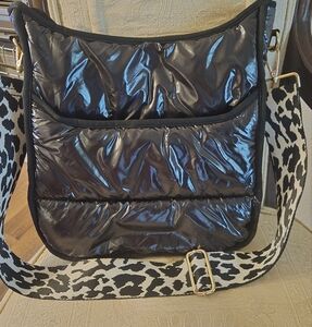 Ahdorned Black Quilted Puffer Crossbody Bag